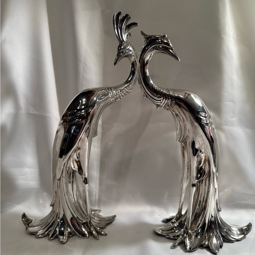 Vintage Weidlich Silverplate Birds Of Paradise set Sculptures